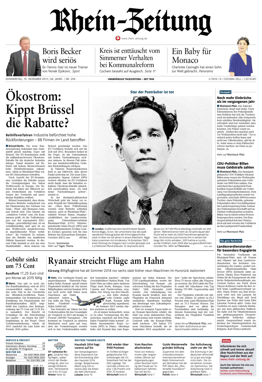 Rhein-Zeitung Kreis Cochem-Zell vom Donnerstag, 19.12.2013