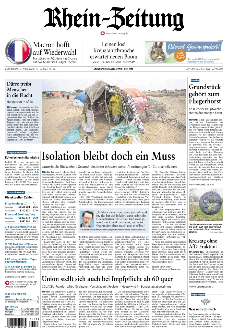 Rhein-Zeitung Kreis Cochem-Zell vom Donnerstag, 07.04.2022