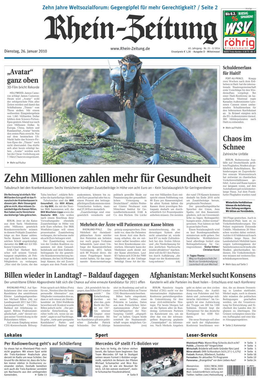 Rhein-Zeitung Kreis Cochem-Zell vom Dienstag, 26.01.2010