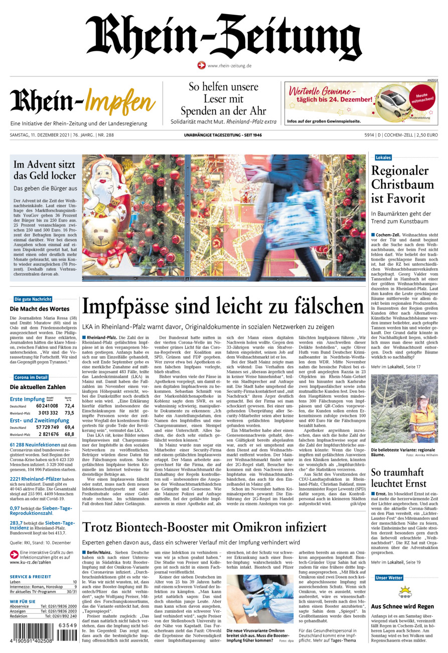 Rhein-Zeitung Kreis Cochem-Zell vom Samstag, 11.12.2021