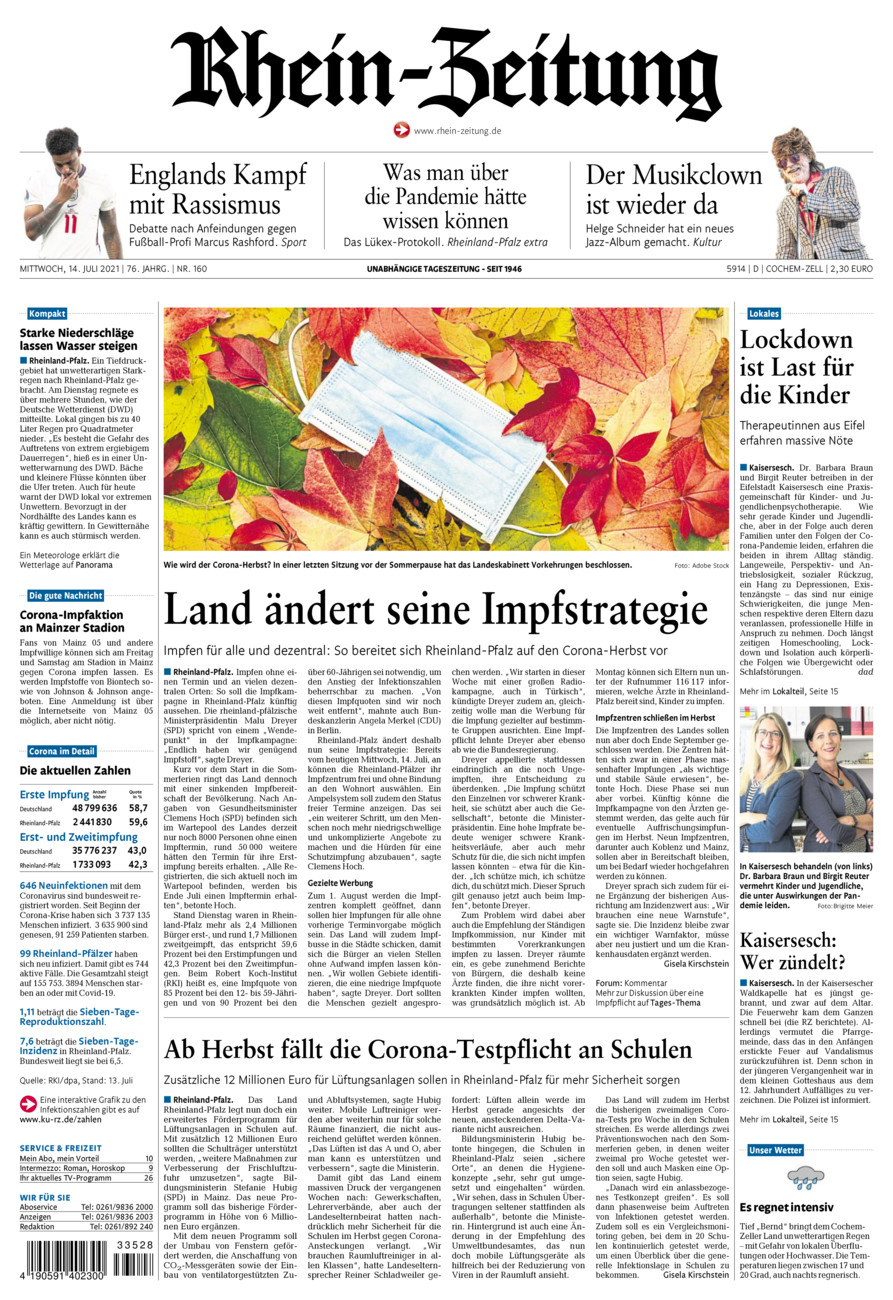 Rhein-Zeitung Kreis Cochem-Zell vom Mittwoch, 14.07.2021