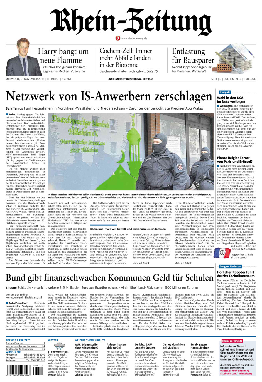 Rhein-Zeitung Kreis Cochem-Zell vom Mittwoch, 09.11.2016