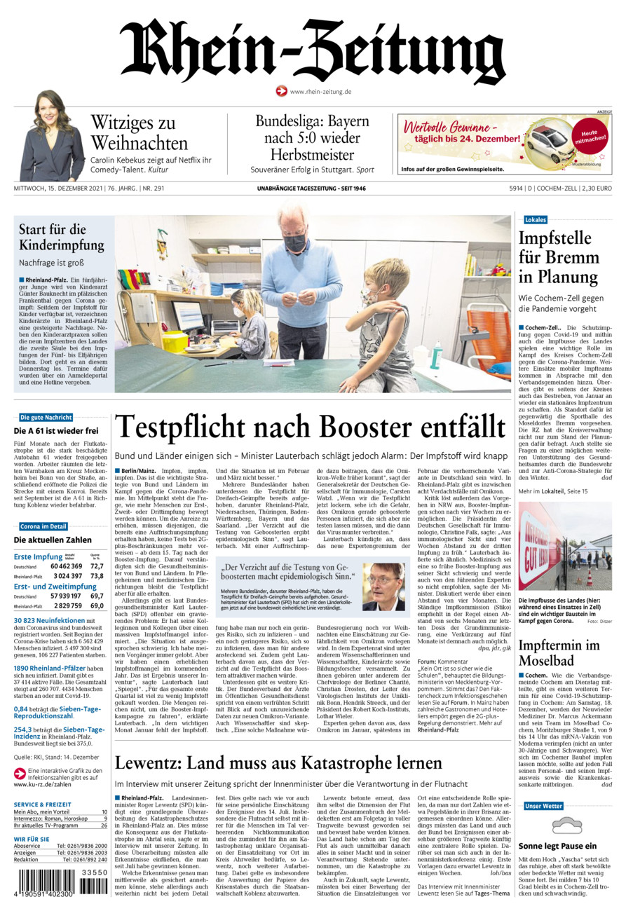 Rhein-Zeitung Kreis Cochem-Zell vom Mittwoch, 15.12.2021