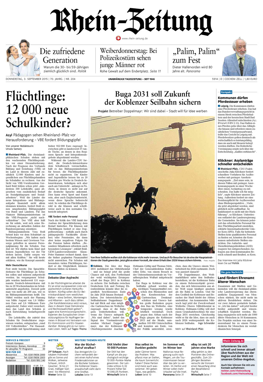 Rhein-Zeitung Kreis Cochem-Zell vom Donnerstag, 03.09.2015