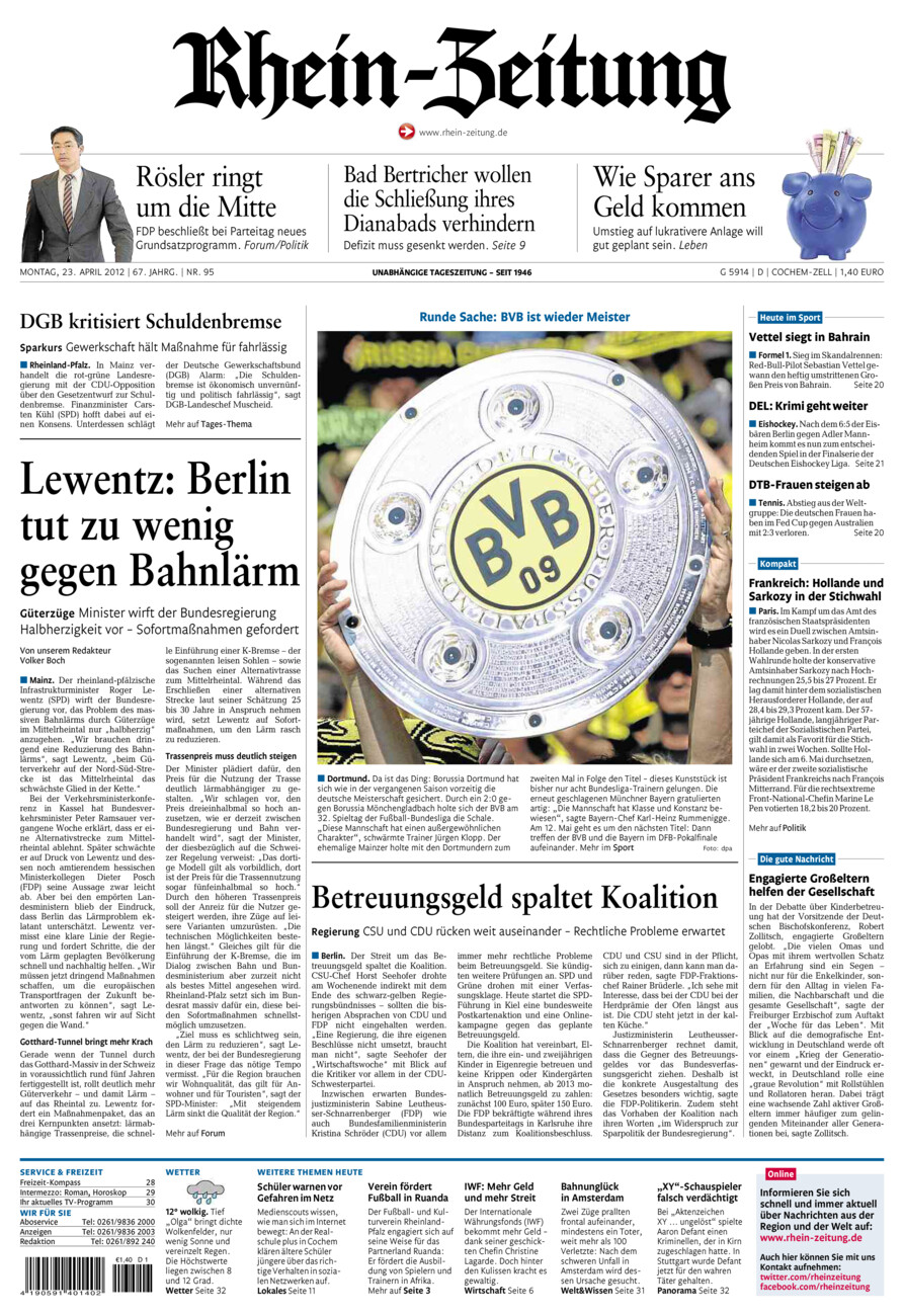 Rhein-Zeitung Kreis Cochem-Zell vom Montag, 23.04.2012