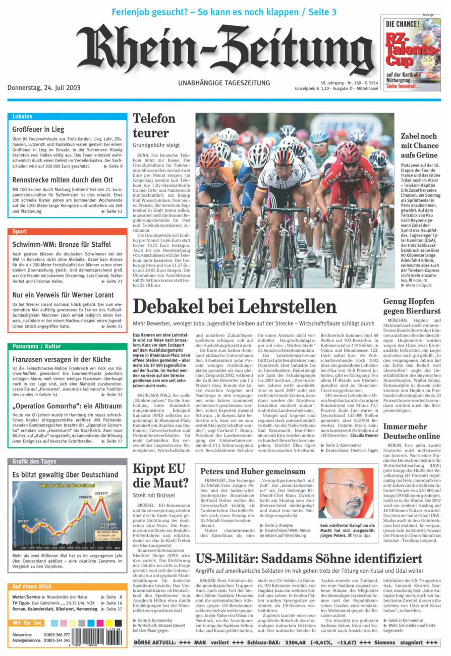 Rhein-Zeitung Kreis Cochem-Zell vom Donnerstag, 24.07.2003