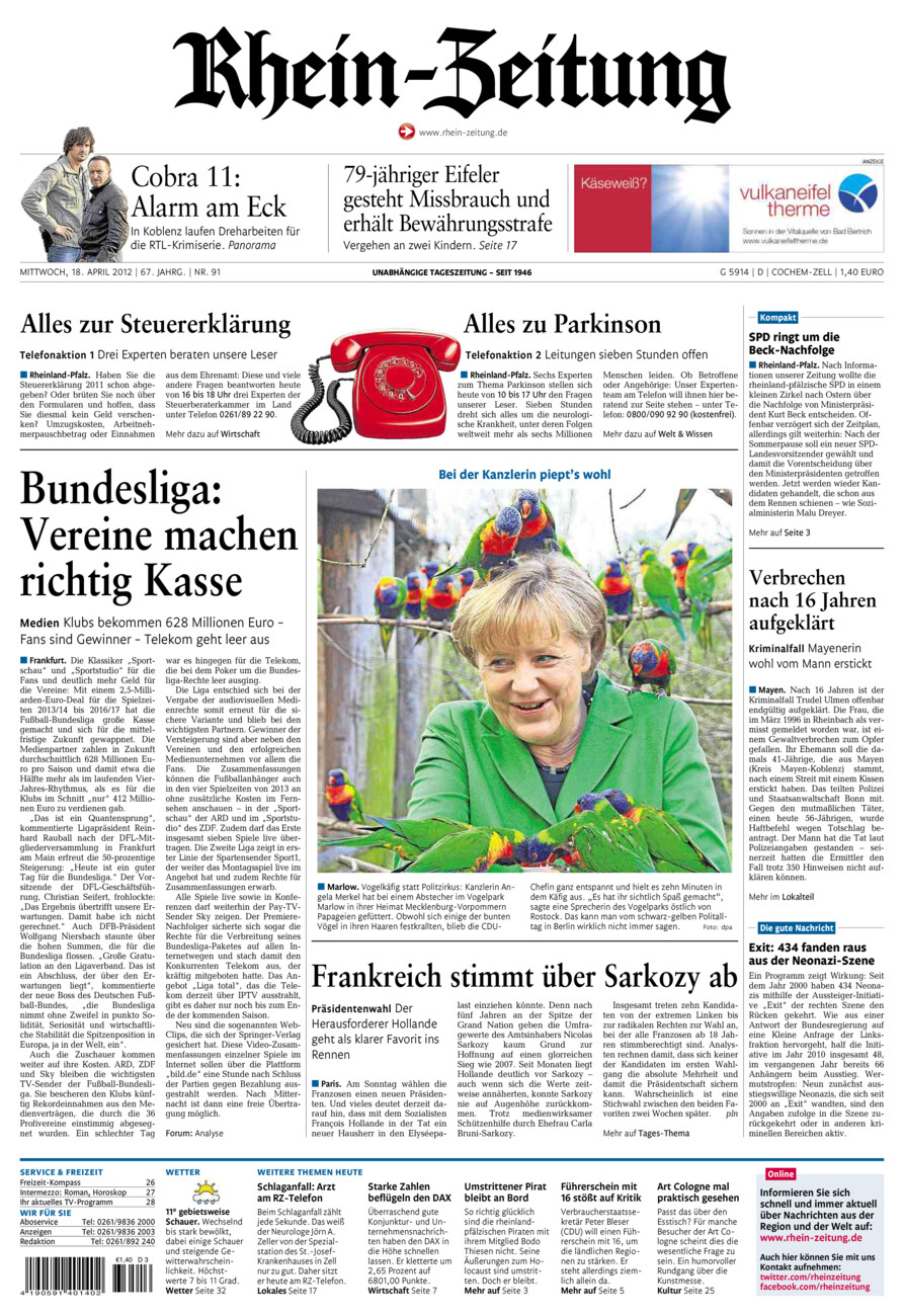 Rhein-Zeitung Kreis Cochem-Zell vom Mittwoch, 18.04.2012