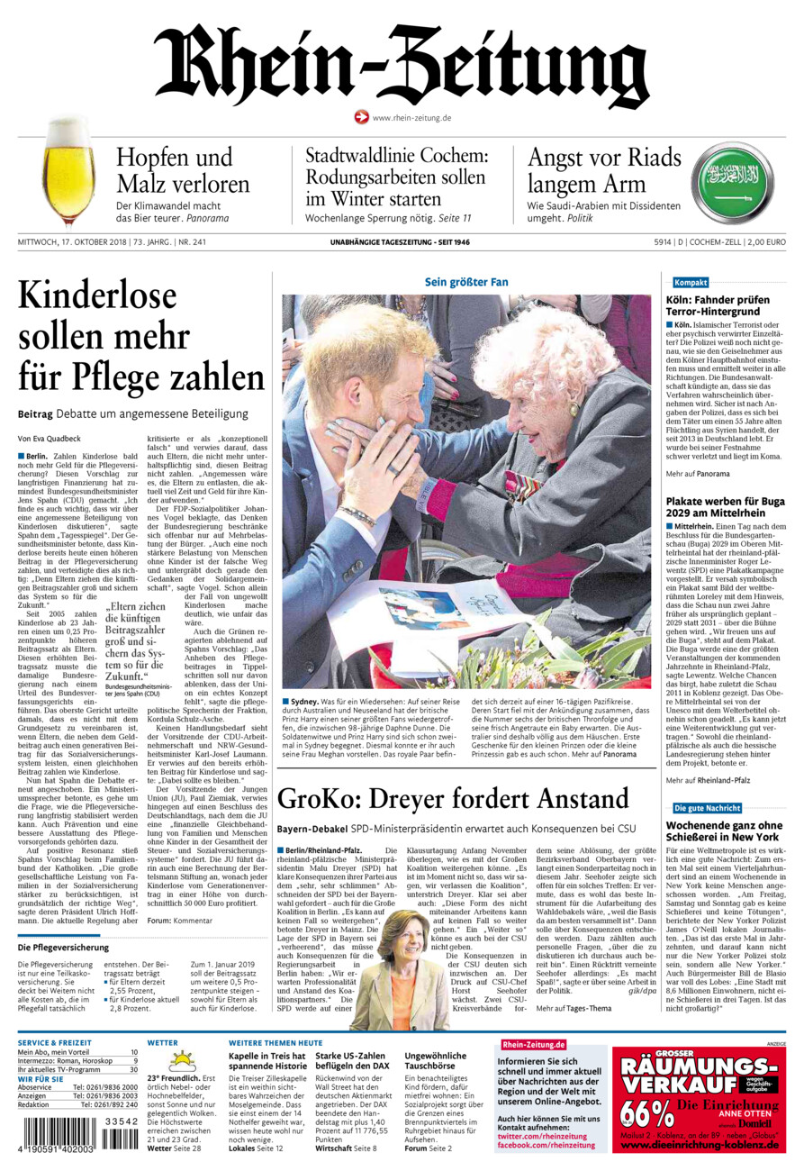 Rhein-Zeitung Kreis Cochem-Zell vom Mittwoch, 17.10.2018