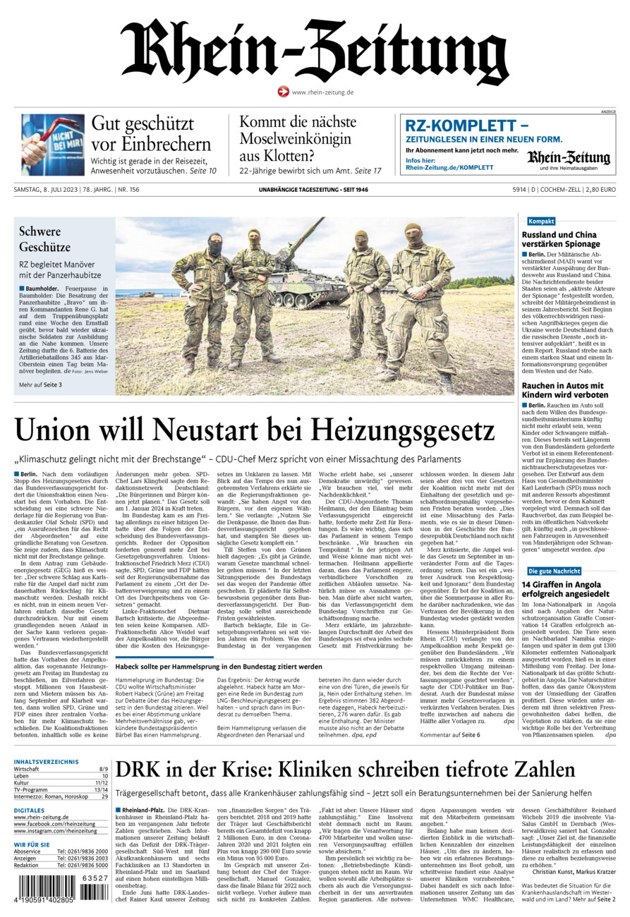 Rhein-Zeitung Kreis Cochem-Zell vom Samstag, 08.07.2023