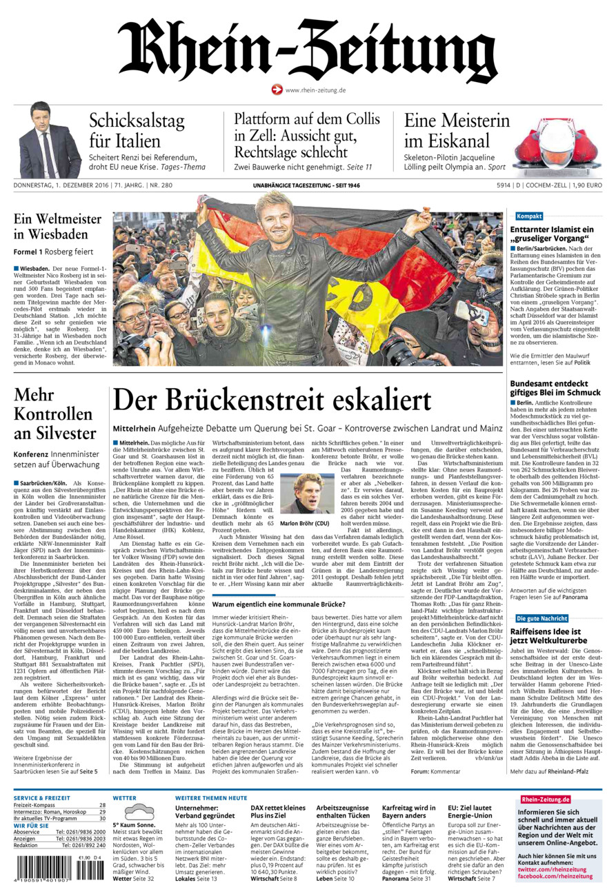 Rhein-Zeitung Kreis Cochem-Zell vom Donnerstag, 01.12.2016