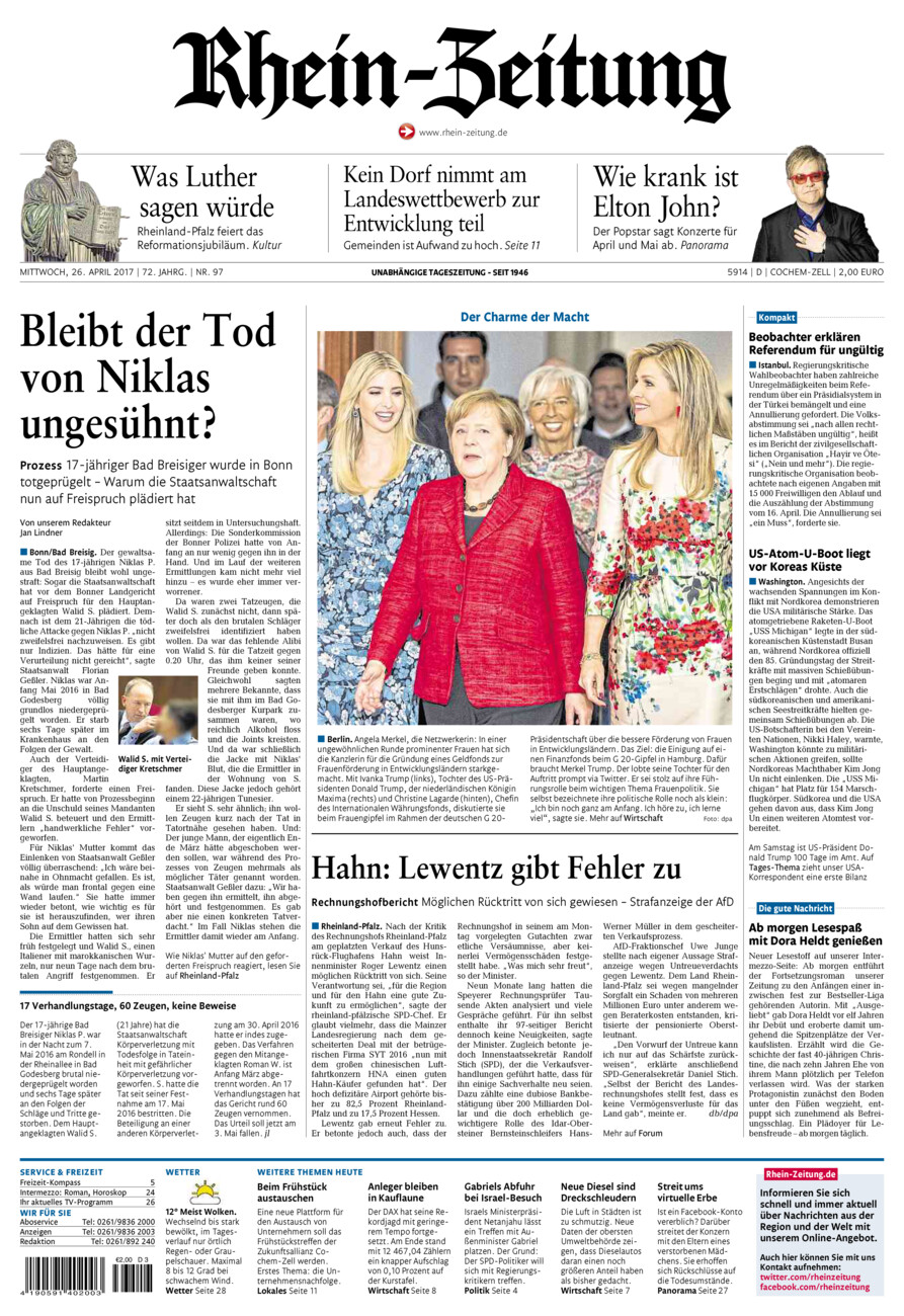 Rhein-Zeitung Kreis Cochem-Zell vom Mittwoch, 26.04.2017