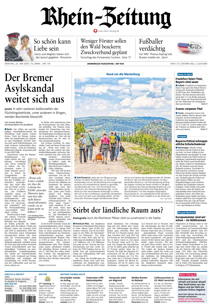 Rhein-Zeitung Kreis Cochem-Zell vom Dienstag, 22.05.2018