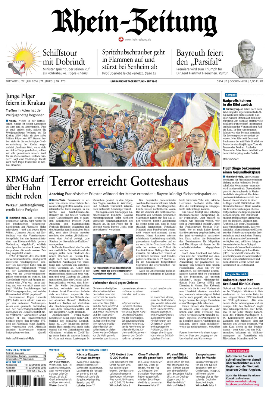 Rhein-Zeitung Kreis Cochem-Zell vom Mittwoch, 27.07.2016