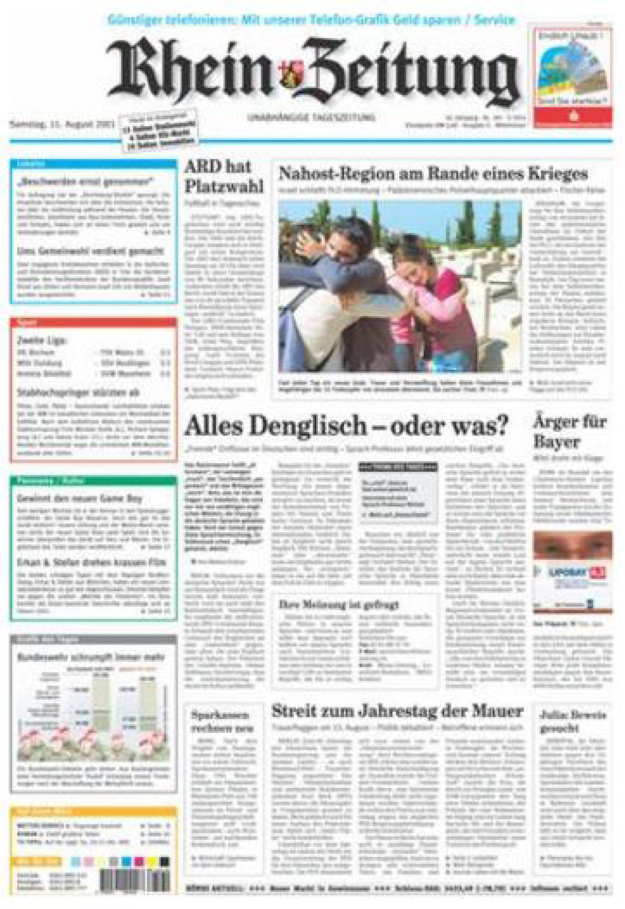 Rhein-Zeitung Kreis Cochem-Zell vom Samstag, 11.08.2001