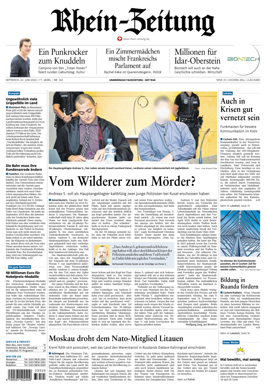 Rhein-Zeitung Kreis Cochem-Zell vom Mittwoch, 22.06.2022