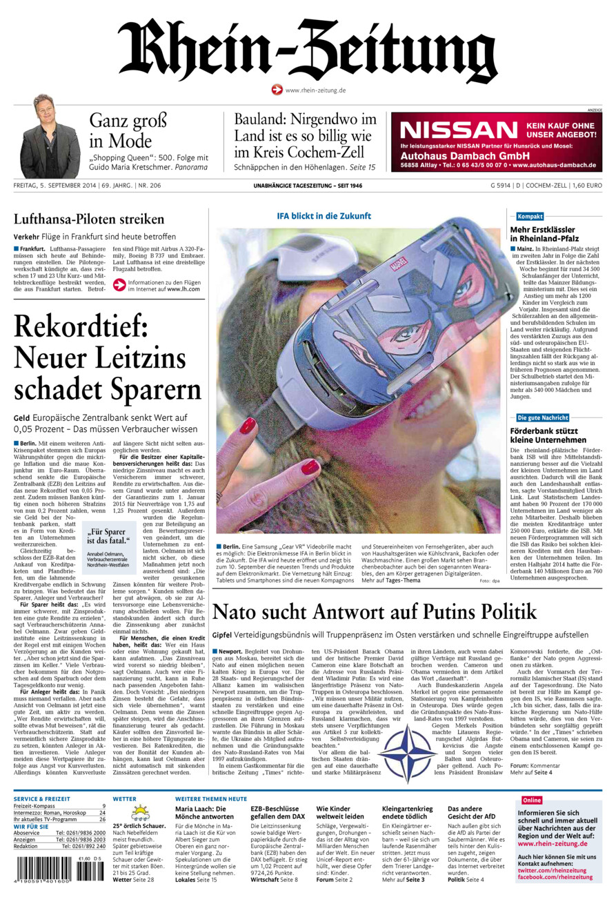Rhein-Zeitung Kreis Cochem-Zell vom Freitag, 05.09.2014