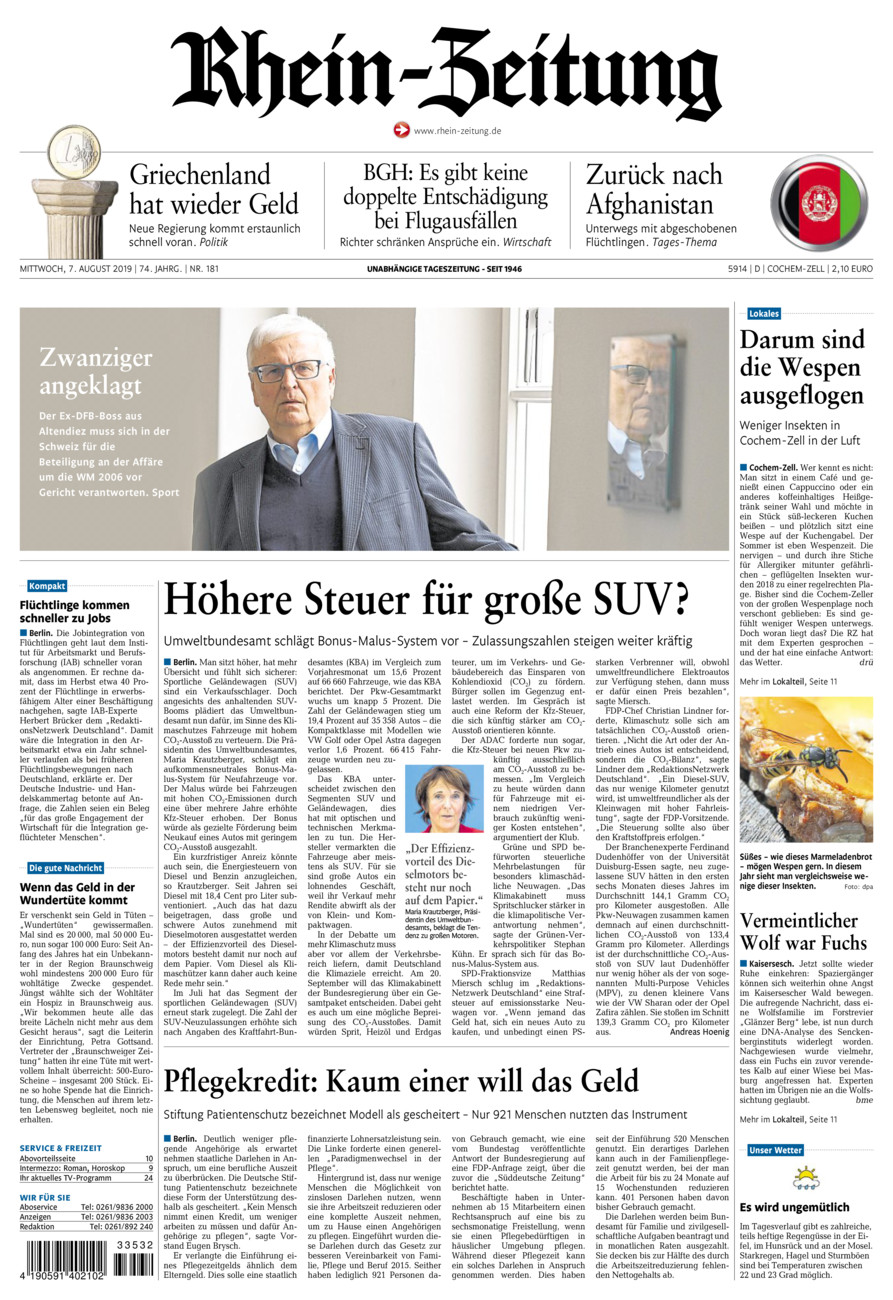 Rhein-Zeitung Kreis Cochem-Zell vom Mittwoch, 07.08.2019
