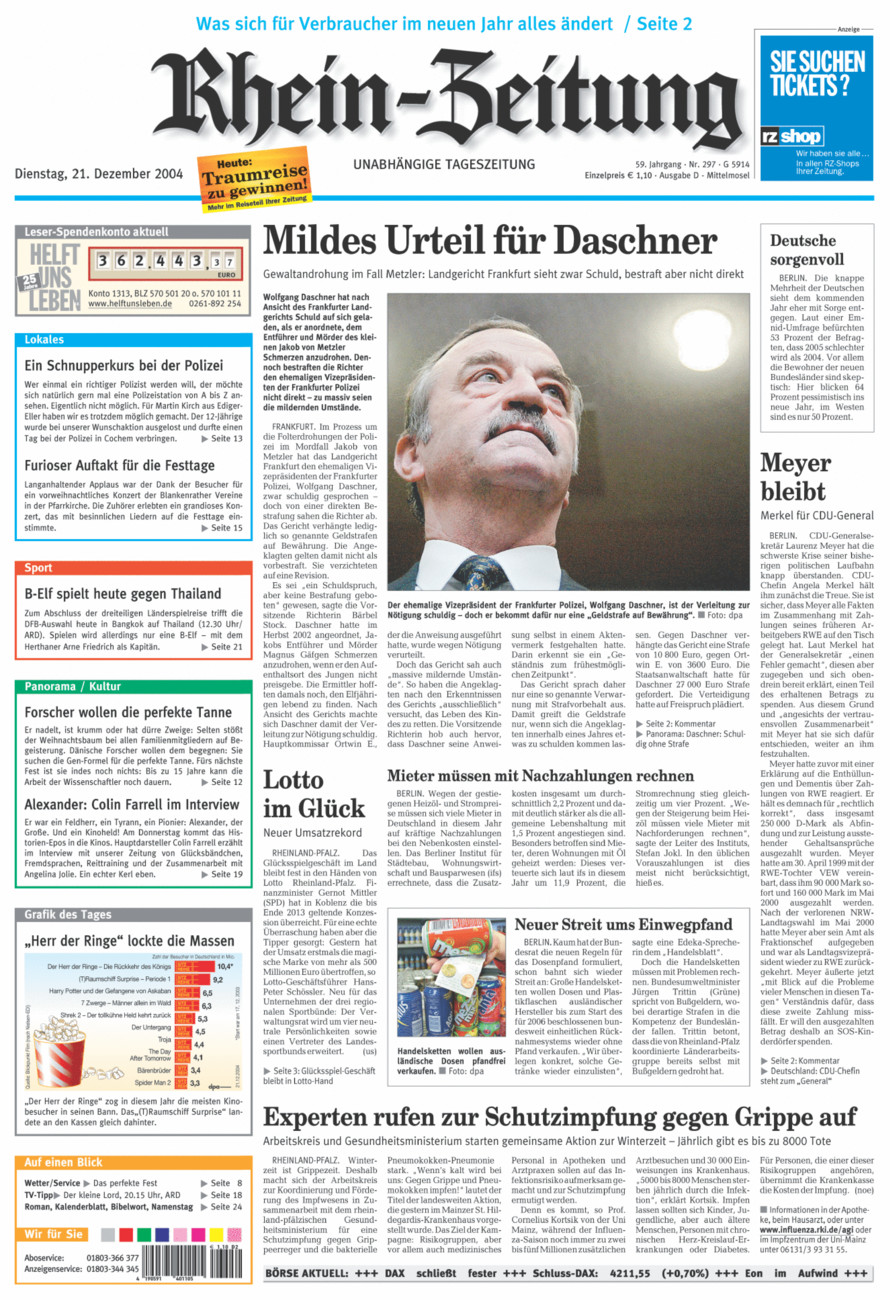 Rhein-Zeitung Kreis Cochem-Zell vom Dienstag, 21.12.2004