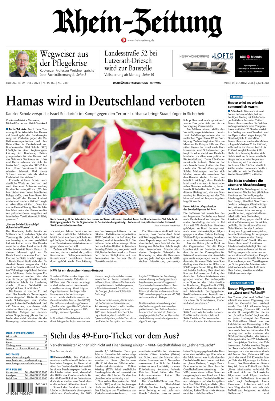 Rhein-Zeitung Kreis Cochem-Zell vom Freitag, 13.10.2023