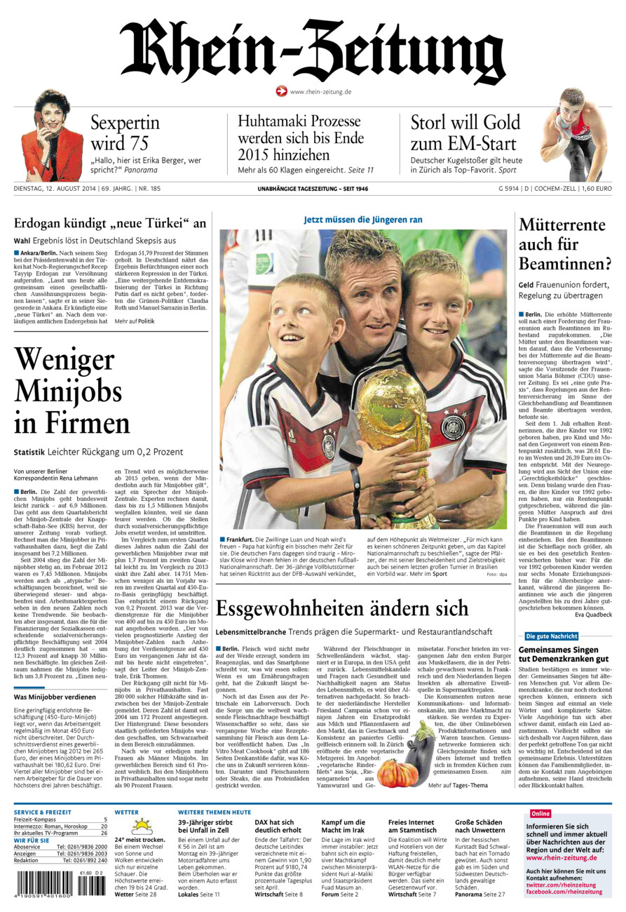 Rhein-Zeitung Kreis Cochem-Zell vom Dienstag, 12.08.2014