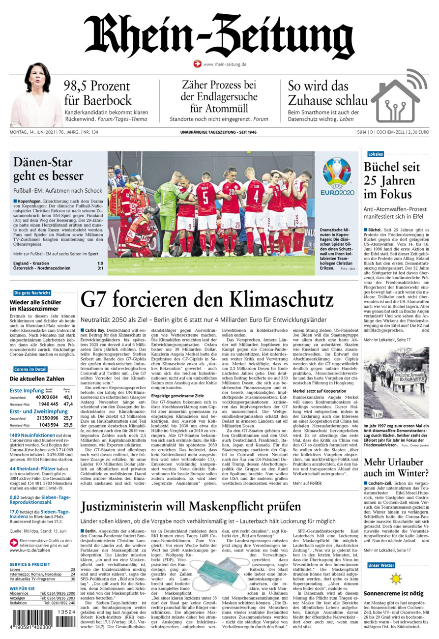 Rhein-Zeitung Kreis Cochem-Zell vom Montag, 14.06.2021