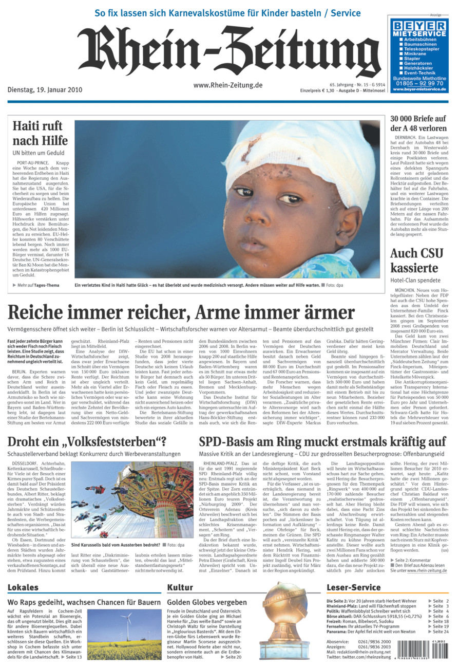 Rhein-Zeitung Kreis Cochem-Zell vom Dienstag, 19.01.2010