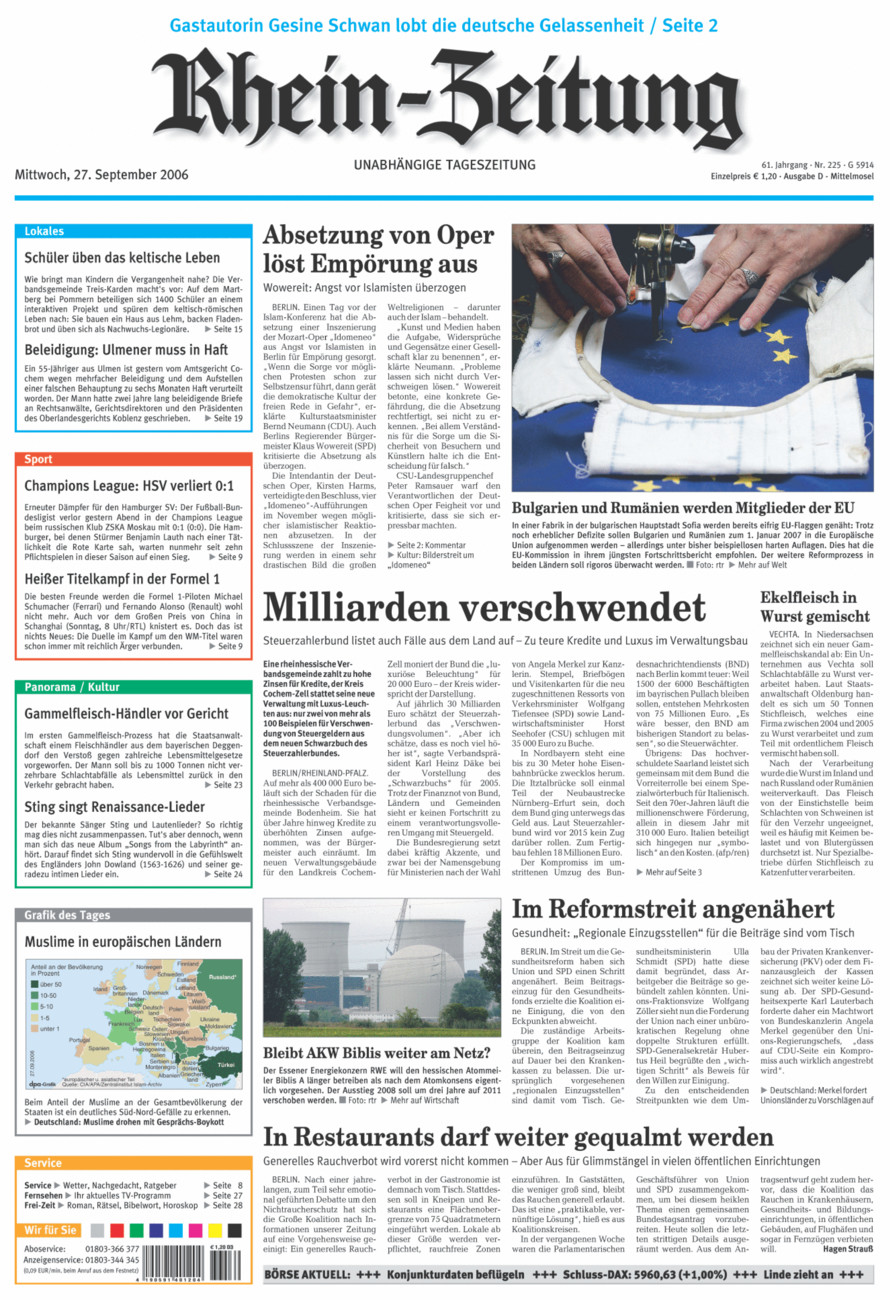 Rhein-Zeitung Kreis Cochem-Zell vom Mittwoch, 27.09.2006