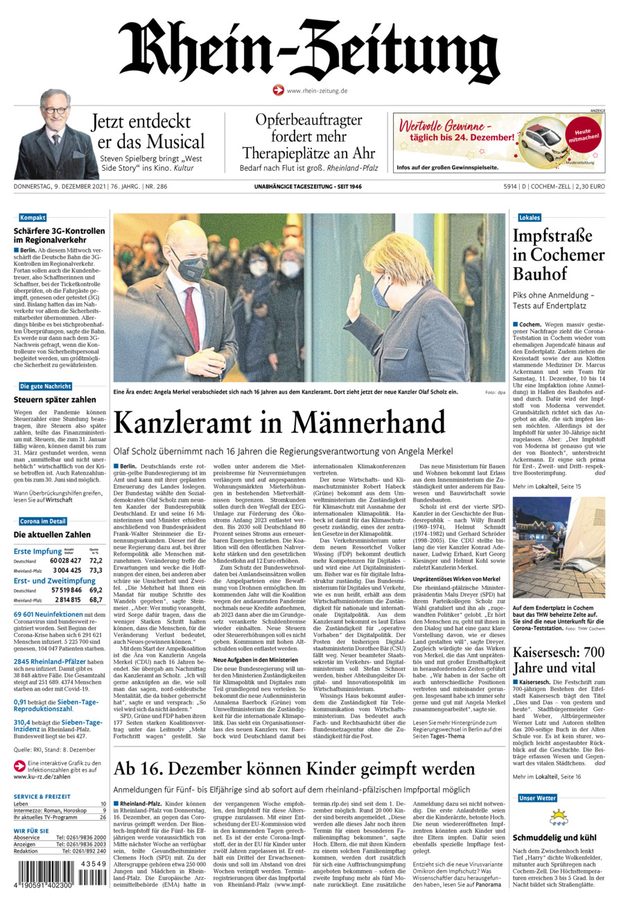 Rhein-Zeitung Kreis Cochem-Zell vom Donnerstag, 09.12.2021