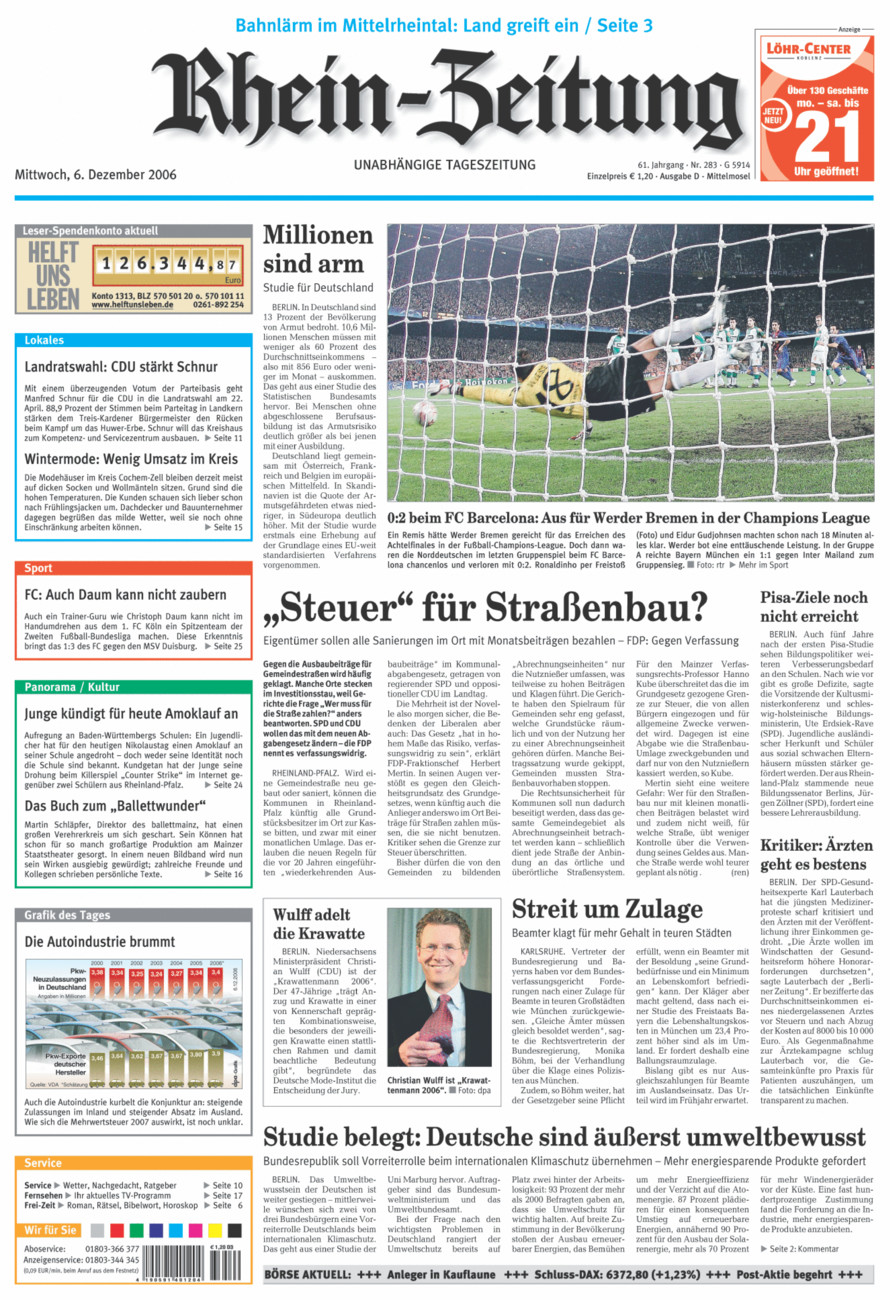 Rhein-Zeitung Kreis Cochem-Zell vom Mittwoch, 06.12.2006