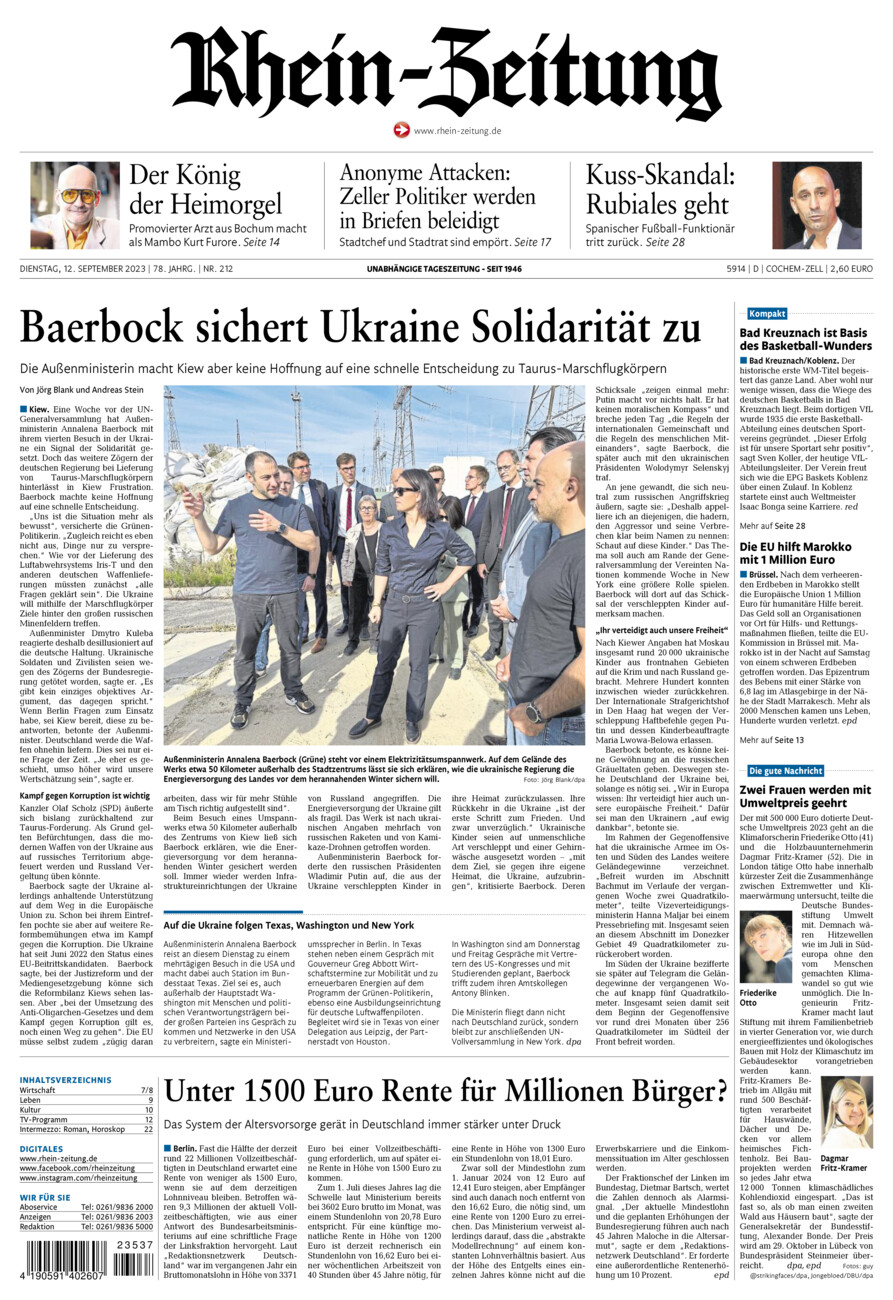 Rhein-Zeitung Kreis Cochem-Zell vom Dienstag, 12.09.2023