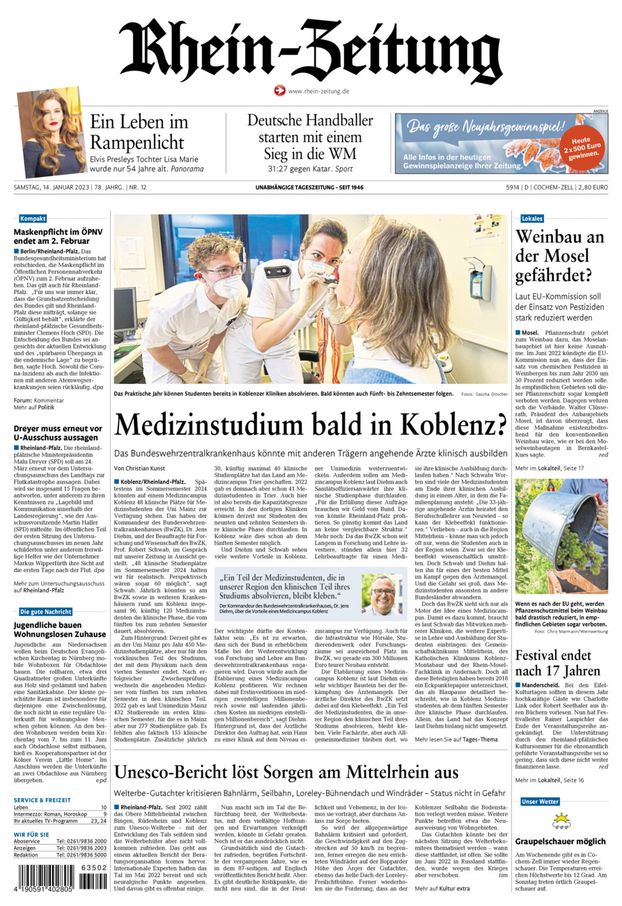 Rhein-Zeitung Kreis Cochem-Zell vom Samstag, 14.01.2023