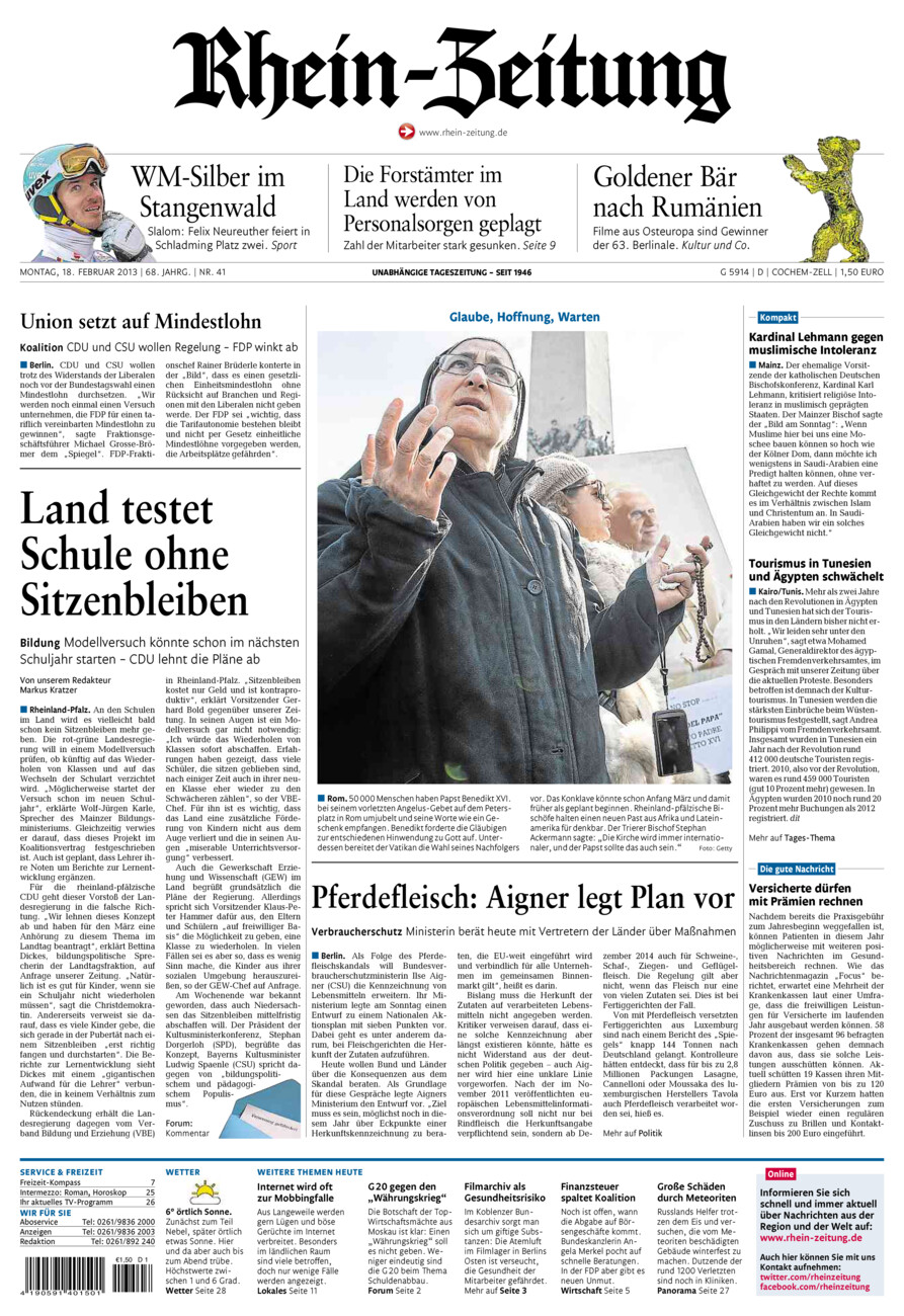 Rhein-Zeitung Kreis Cochem-Zell vom Montag, 18.02.2013