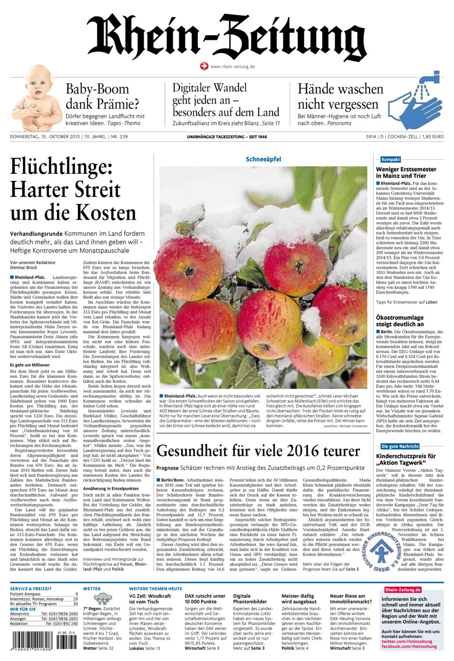 Rhein-Zeitung Kreis Cochem-Zell vom Donnerstag, 15.10.2015