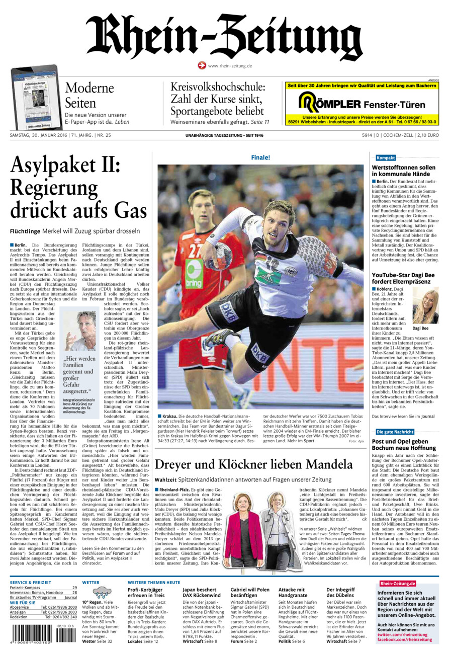 Rhein-Zeitung Kreis Cochem-Zell vom Samstag, 30.01.2016