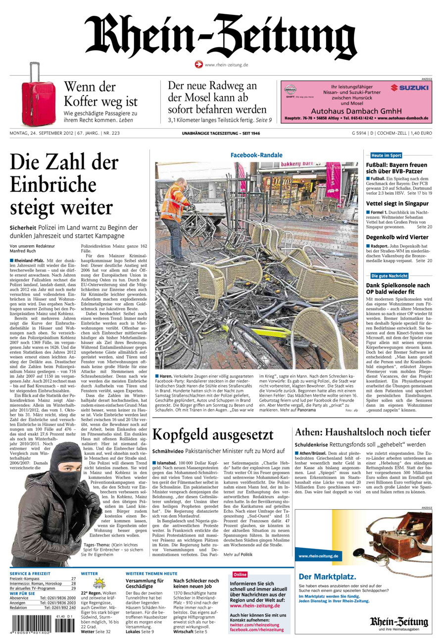 Rhein-Zeitung Kreis Cochem-Zell vom Montag, 24.09.2012