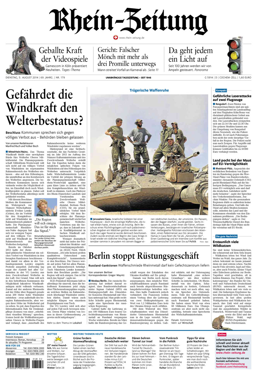 Rhein-Zeitung Kreis Cochem-Zell vom Dienstag, 05.08.2014