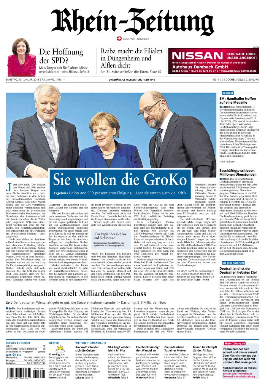 Rhein-Zeitung Kreis Cochem-Zell vom Samstag, 13.01.2018