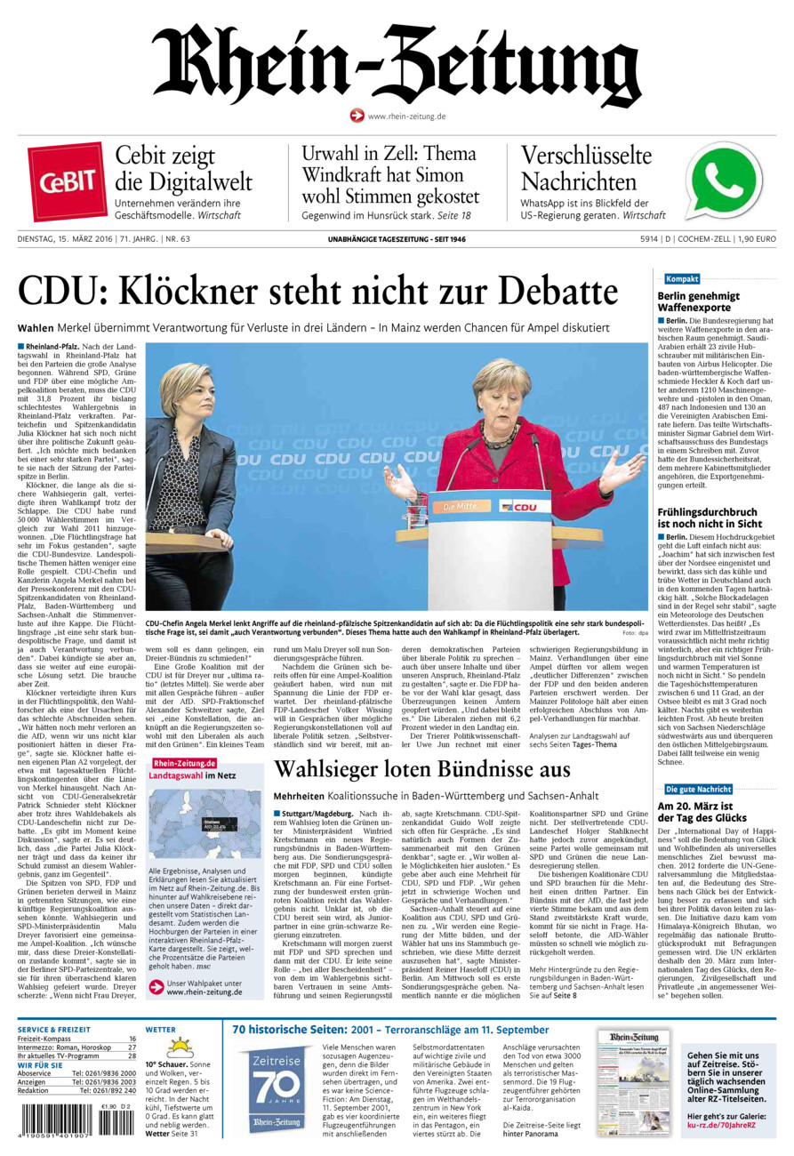 Rhein-Zeitung Kreis Cochem-Zell vom Dienstag, 15.03.2016