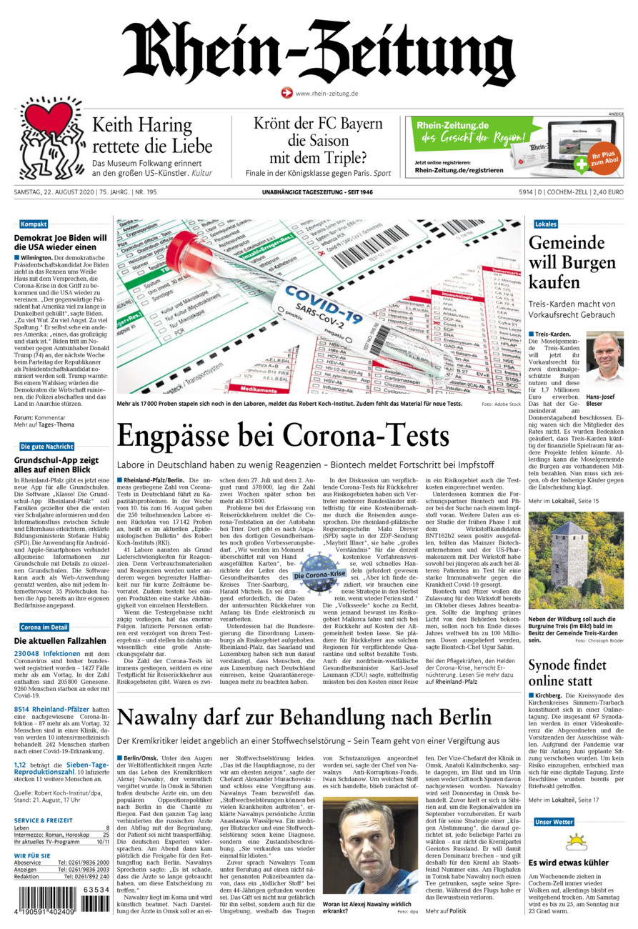 Rhein-Zeitung Kreis Cochem-Zell vom Samstag, 22.08.2020