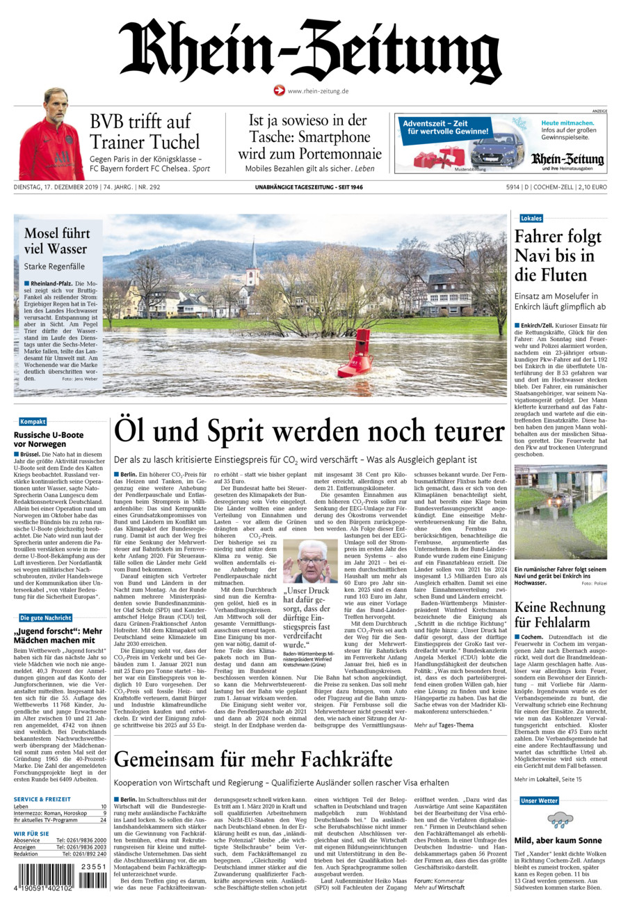Rhein-Zeitung Kreis Cochem-Zell vom Dienstag, 17.12.2019