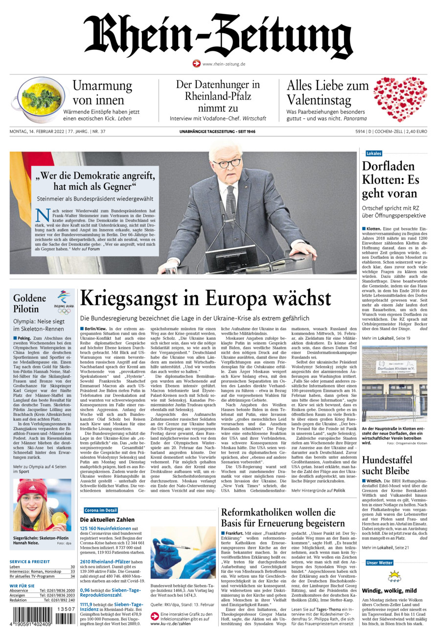 Rhein-Zeitung Kreis Cochem-Zell vom Montag, 14.02.2022