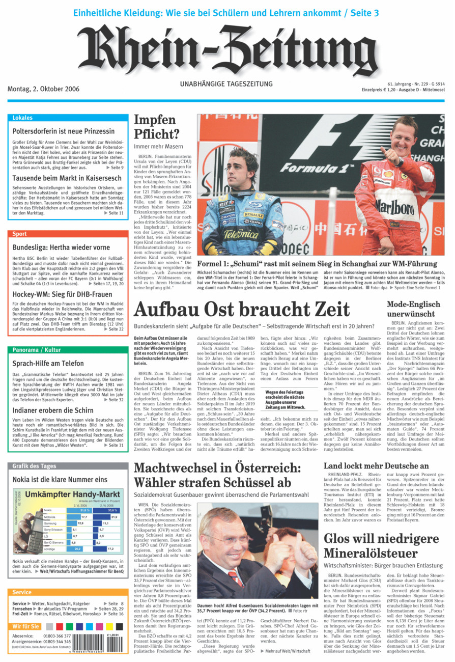 Rhein-Zeitung Kreis Cochem-Zell vom Montag, 02.10.2006