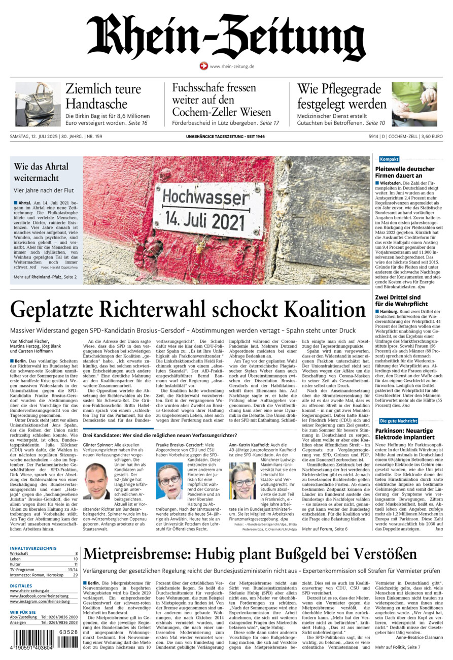 Rhein-Zeitung Kreis Cochem-Zell vom Samstag, 12.07.2025