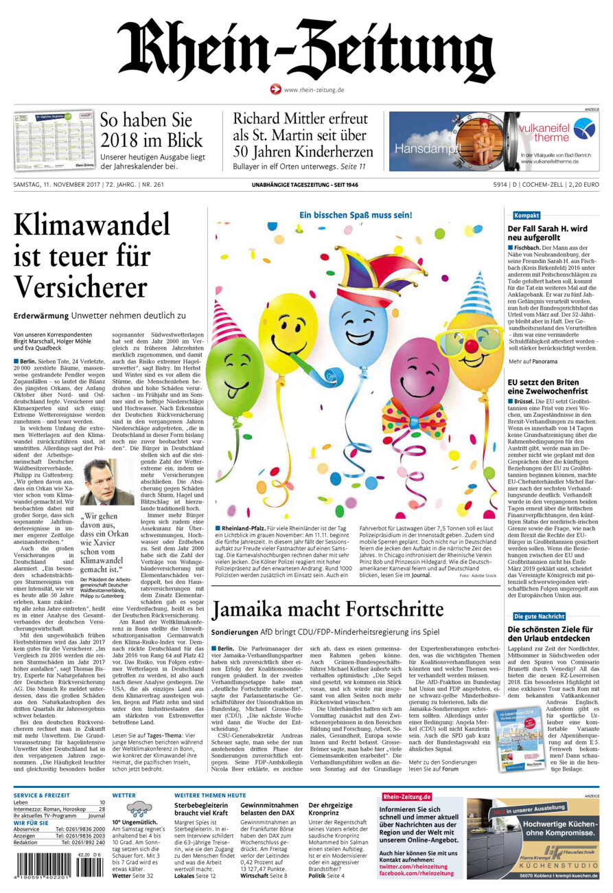 Rhein-Zeitung Kreis Cochem-Zell vom Samstag, 11.11.2017