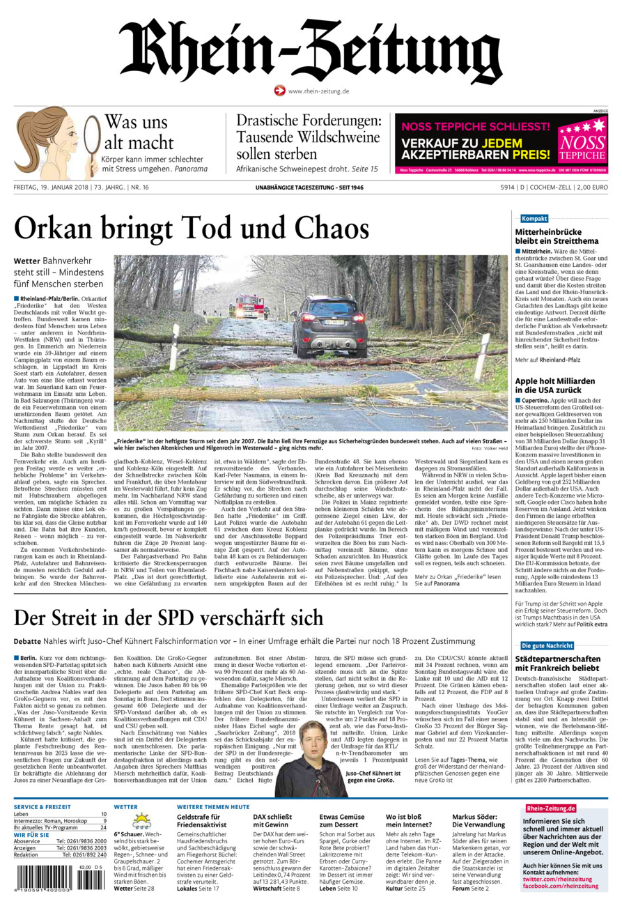 Rhein-Zeitung Kreis Cochem-Zell vom Freitag, 19.01.2018