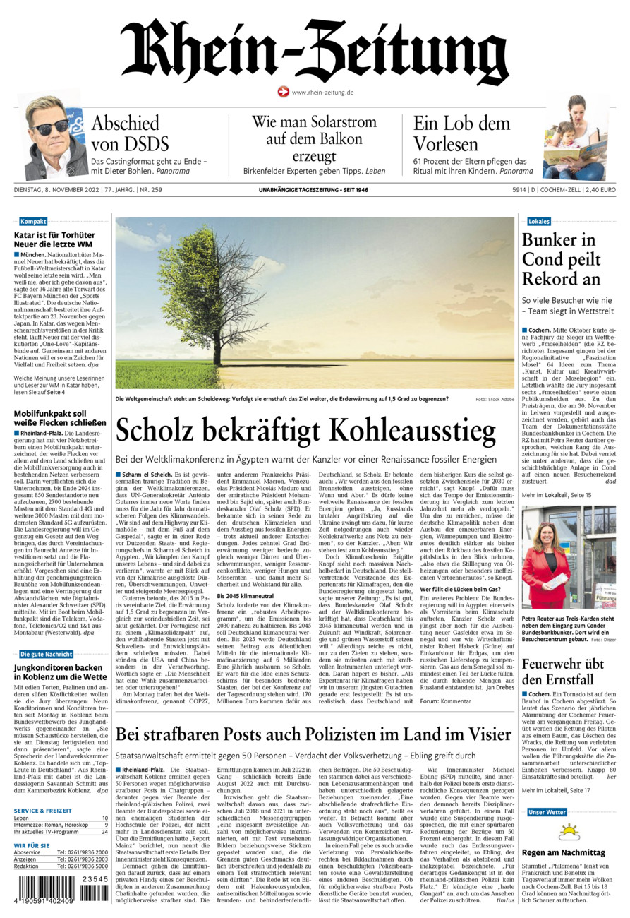 Rhein-Zeitung Kreis Cochem-Zell vom Dienstag, 08.11.2022