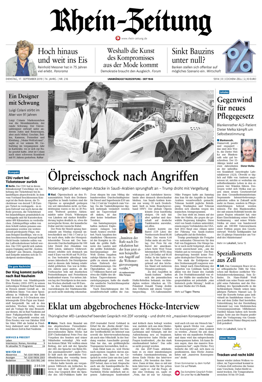 Rhein-Zeitung Kreis Cochem-Zell vom Dienstag, 17.09.2019