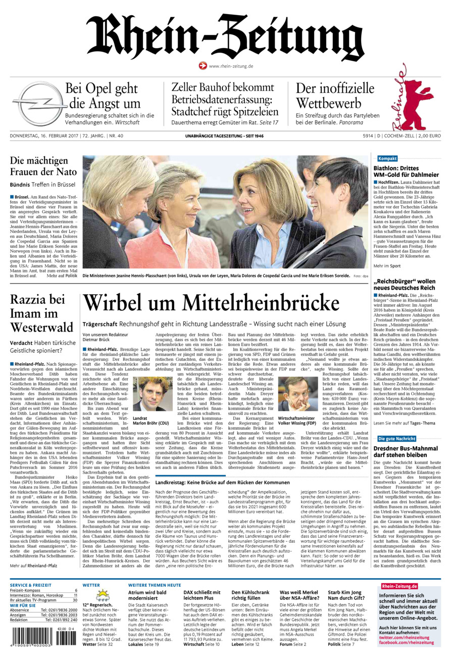 Rhein-Zeitung Kreis Cochem-Zell vom Donnerstag, 16.02.2017