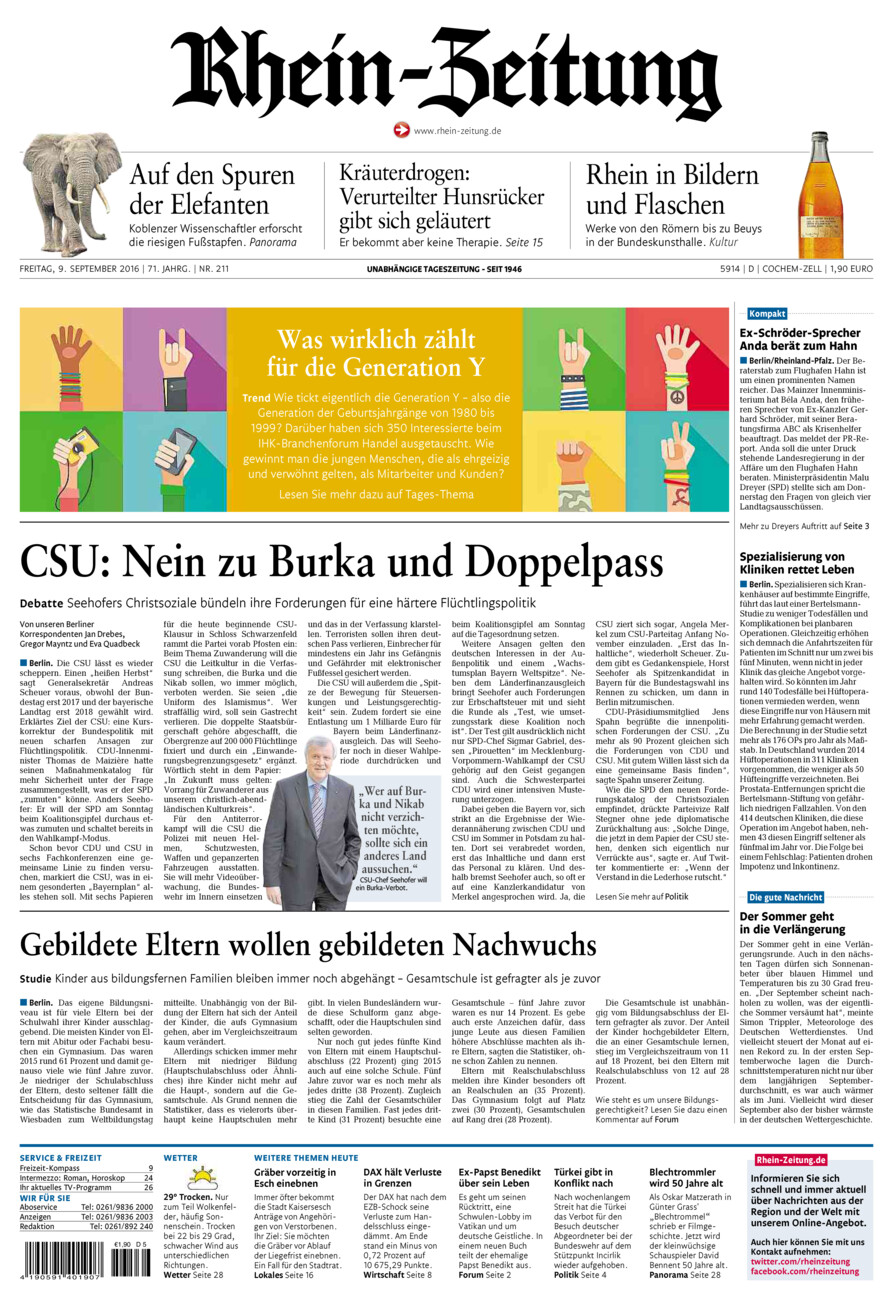 Rhein-Zeitung Kreis Cochem-Zell vom Freitag, 09.09.2016
