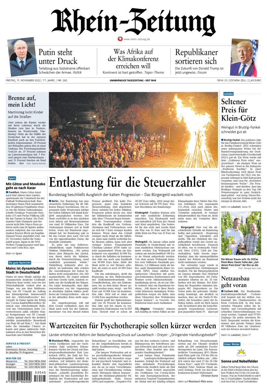 Rhein-Zeitung Kreis Cochem-Zell vom Freitag, 11.11.2022
